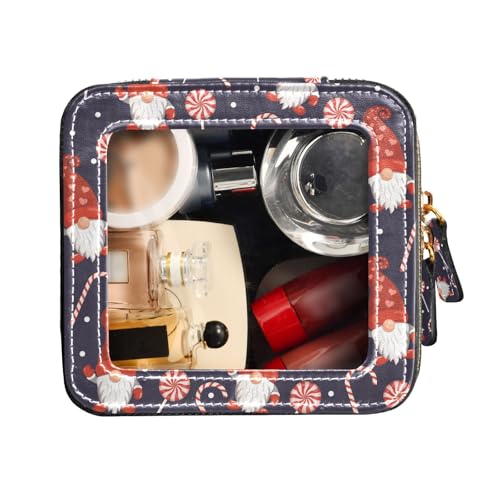 FRODOTGV Kulturbeutel mit weihnachtlicher Textur, Zwerge, rote Süßigkeiten, transparent, kleine Make-up-Tasche für Geldbörse, Kosmetiktaschen, Weihnachtliche Textur-Zwerge, rote Süßigkeiten, 1 Size von FRODOTGV