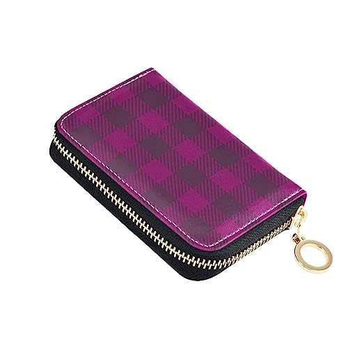 FRODOTGV Lila Buffalo Plaids Slim Card Organizer Damen Risikofrei RFID-Kartenhalter Leder Reißverschluss Kreditkartenfächer für die Arbeit, Lila Buffalo Plaids, 1 size, Classic von FRODOTGV