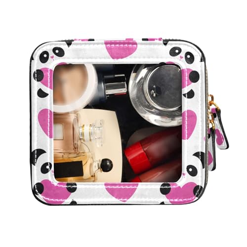 FRODOTGV Love Pandas Kulturbeutel mit Reißverschluss, transparent, Make-up-Tasche, Leder, Organizer, Love Pandas Pfirsich, 1 Size von FRODOTGV