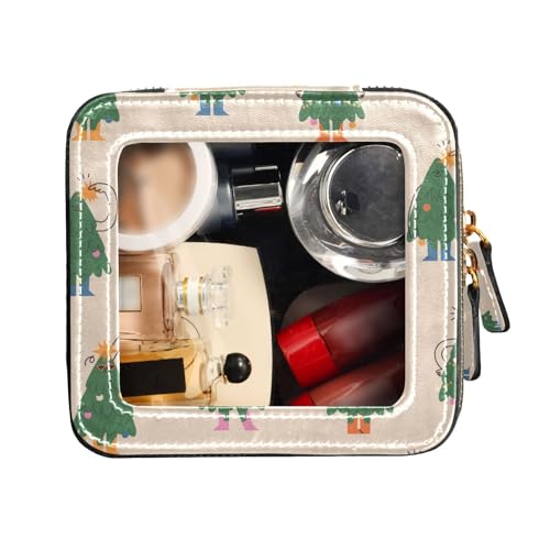 FRODOTGV Lustige, isolierte Kulturbeutel aus Leder, Motiv: Weihnachtsbäume, lächelnd, transparent, Make-up-Tasche, Nagellack-Organizer, Lustige, isolierte Weihnachtsbäume, Charaktere, lächelnd, 1 Size von FRODOTGV