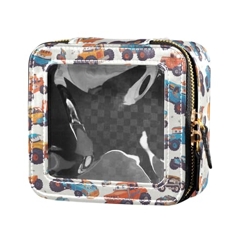 FRODOTGV Lustige Make-up-Tasche aus Leder, transparent, klein, für Mädchen und Frauen, Kosmetik-Organizer, Kulturbeutel, Reisetasche, Handgezeichnetes LKW-Auto-Muster, 1 Size von FRODOTGV