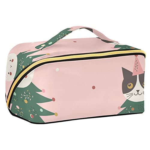 FRODOTGV Lustige Tiere Party Weihnachtsbaum Große Kapazität Make-up Tasche, Reise Kosmetiktasche, Make-up-Tasche, wasserdichte tragbare Make-up-Organizer-Tasche mit Griff und Trennwand, Lustige Tiere von FRODOTGV