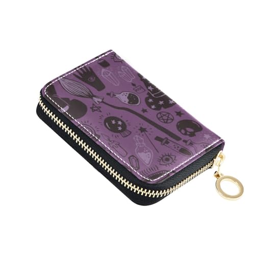 FRODOTGV Magic Halloween Slim Kreditkartenetui Mädchen Safe RFID Blocking Wallets Leder Reißverschluss Kreditkartenfächer für Reisen, Magisches Halloween, 1 size, Classic von FRODOTGV