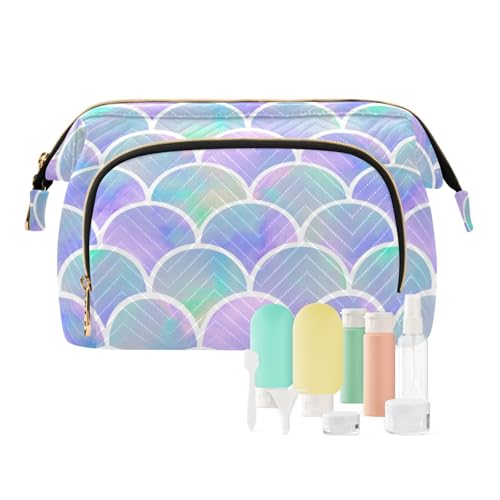 FRODOTGV Make-up-Tasche, Aquarell-Regenbogen-Schuppen von Meerjungfrauen-Muster, Medizintasche, wichtige Damen-Münzgeldbörse, Reise-Organizer, Aquarell-Regenbogen-Schuppen von Meerjungfrauen-Muster, 1 von FRODOTGV