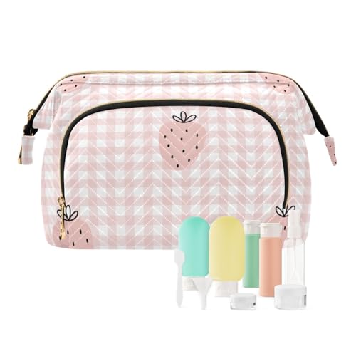 FRODOTGV Make-up-Tasche, Reise-Kosmetiktasche, Essentials für Damen, wasserdicht, Erdbeer-kariert, Erdbeer-kariert, 1 Size FRODOTGV Make-up-Tasche, Reise-Kosmetiktasche, Essentials für Damen, wasserdicht, Erdbeer-kariert, Erdbeer-kariert, 1 Size von FRODOTGV