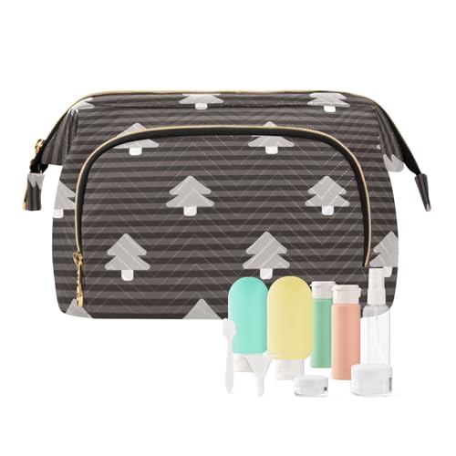 FRODOTGV Make-up-Tasche, Reisetasche, Kosmetiktasche für Damen, Schwarz / Weiß, Weihnachtsbaum-Muster, Kosmetiktasche für, Schwarz-weißes Weihnachtsbaum-Muster, 1 Size von FRODOTGV