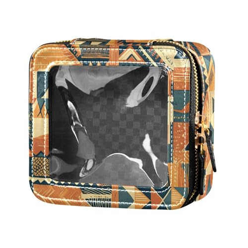 FRODOTGV Make-up-Tasche aus Leder, niedlich, bunt, unregelmäßig, gepunktet, transparent, klein, für Mädchen und Frauen, Kosmetik-Organizer, Kulturbeutel, Reisetasche, Farbige afrikanische von FRODOTGV