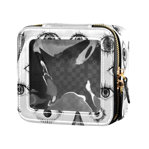 FRODOTGV Make-up-Tasche aus Leder mit Leopardenmuster, klein, für Mädchen und Frauen, Kosmetikbehälter, Hautpflegebeutel, Schwarze und weiße böse Blicke, 1 Size von FRODOTGV