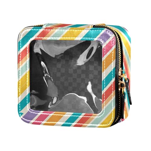 FRODOTGV Make-up-Tasche aus Leder mit pinkem Hintergrund, für Geldbörse, transparente Aufbewahrungstaschen, Kosmetiktasche für Mädchen und Frauen, Abstrakte Regenbogenstreifen, 1 Size von FRODOTGV