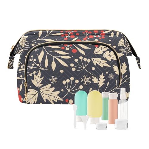 FRODOTGV Make-up-Tasche mit Aufschrift "Merry Christmas", Make-up-Tasche, Aufbewahrungstasche, Kulturbeutel, Reisen, tragbare Damen-Münzgeldbörse, Frohe Weihnachten Happy New Year, 1 Size von FRODOTGV