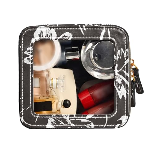 FRODOTGV Make-up-Tasche mit Blumenmuster, transparent, klein, Leder, Kulturbeutel, Nagellack-Organizer-Tasche, Florales Pinselstrichmuster, 1 Size von FRODOTGV