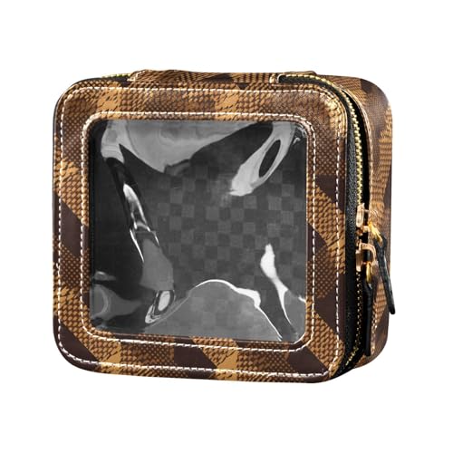FRODOTGV Make-up-Tasche mit Hahnentrittmuster, niedlich, transparent, klein, für Geldbörse, Reisetasche, für Toilettenartikel, Nagellack-Organizer für Mädchen, Braunes Hahnentrittmuster, Einheitsgröße von FRODOTGV