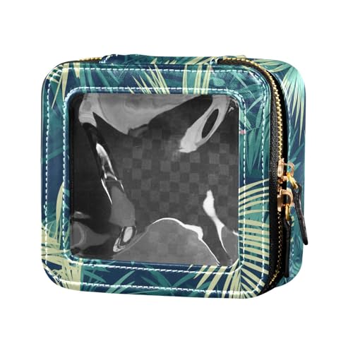 FRODOTGV Make-up-Tasche mit Hahnentrittmuster, niedlich, transparent, klein, für Geldbörse, Reisetasche, für Toilettenartikel, Nagellack-Organizer für Mädchen, Tropische Palmenblätter Farnblatt von FRODOTGV