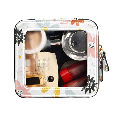 FRODOTGV Make-up-Tasche mit bunten Blumen, transparent, Reisetaschen für Toilettenartikel, Leder-Organizer-Taschen, Mehrfarbiges Blumenmuster, 1 Size von FRODOTGV