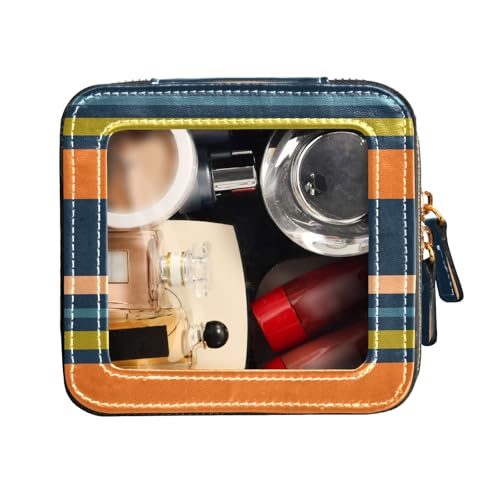 FRODOTGV Make-up-Tasche mit bunten Pastellstreifen, transparent, Reisetaschen für Toilettenartikel, Leder-Organizer-Taschen, Bunte Pastellstreifen, 1 Size von FRODOTGV
