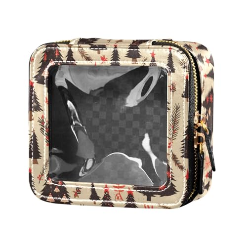 FRODOTGV Make-up-Tasche mit chinesischem Panda-Motiv, aus Leder, transparent, für Mädchen und Frauen, Kosmetik-Organizer, Reißverschluss, Hautpflegebeutel, Büffelkarierte Weihnachtsbäume von FRODOTGV
