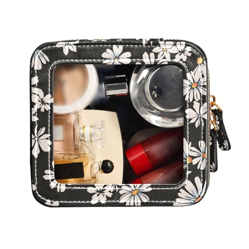 FRODOTGV Make-up-Tasche mit zartem Gänseblümchen-Druck, wasserdicht, transparent, Reise-Kulturbeutel, tragbarer Make-up-Organizer, Zarter Gänseblümchen-Druck, 1 Size von FRODOTGV