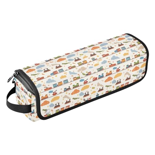 FRODOTGV Marineblaue Streifen Damen Reisetasche für Haarwerkzeuge wasserdichte Aufbewahrungstaschen mit hitzebeständigem Pad für Glätteisen flacher Haartrockner, Lustiger Dampfzug, 1 Size von FRODOTGV