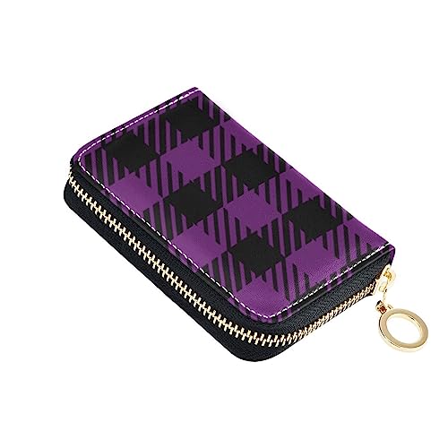 FRODOTGV Mini-Karten-Organizer, Geldbörse, Damen, sicher, RFID-Geldbörse, Leder, Reißverschlusstasche, für Reisen, Violett / Schwarz, Lila / Schwarz kariert, 1 size, Classic von FRODOTGV