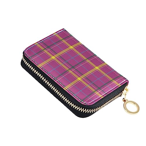 FRODOTGV Mini-Karten-Organizer, Mini-Karten-Organizer, Geldbörse, für Damen, risikofrei, RFID-Kartenhalter, Leder, Reißverschluss, Kreditkartenfächer für Reisen, Lila Buffalo Plaid Tartan, 1 size, von FRODOTGV