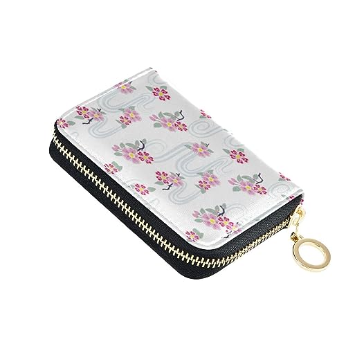 FRODOTGV Mini-Karten-Organizer, japanisches Blumenmuster, für Damen, risikofrei, RFID-blockierend, Leder, Reißverschluss, Kreditkartenfächer für die Arbeit, Japanisches rosa Blumenmuster, modern, 1 von FRODOTGV