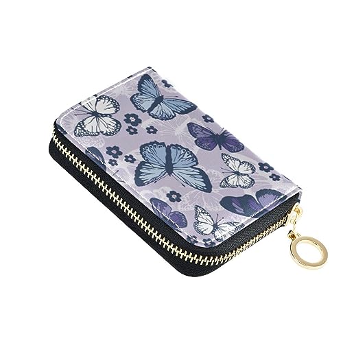 FRODOTGV Mini-Karten-Organizer für Damen, Motiv: fliegender Schmetterling, RFID-Kartenhalter, Leder, Reißverschlusstasche, Geldbörse für Reisen, Lila fliegender Schmetterling, 1 size, Classic von FRODOTGV