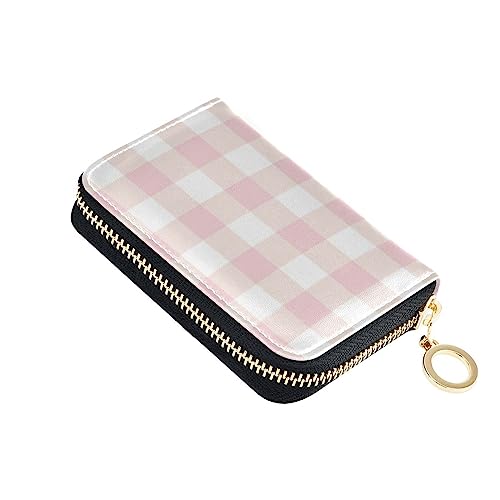 FRODOTGV Mini-Karten-Organizer für Damen, risikofrei, RFID-Kartenhalter, Leder, Reißverschlusstasche, Geldbörse für die Arbeit, Rosa Buffalo Plaid, 1 size, Classic von FRODOTGV