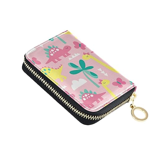 FRODOTGV Mini-Karten-Organizer mit Dinosaurier-Motiv, für Mädchen, sicherer RFID-Kartenhalter, Leder, Reißverschluss, Geld-Organizer für Reisen, Rosa Dinosaurier Kawaii, 1 size, Classic von FRODOTGV