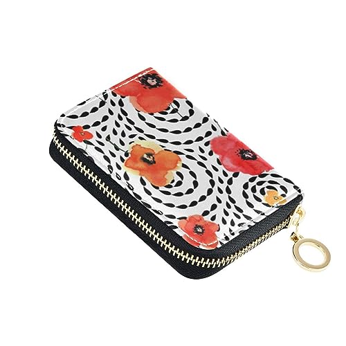 FRODOTGV Mini-Karten-Organizer mit Mohnblumen-Motiv, für Mädchen, risikofrei, RFID-blockierend, Leder, Reißverschluss, Schwarz, Mohnblumen, 1 size, Classic von FRODOTGV