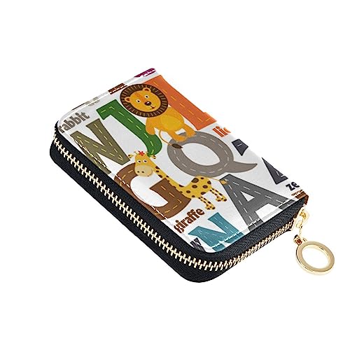 FRODOTGV Mini-Karten-Organizer mit Tiermotiven für Mädchen, sichere RFID-Geldbörse, Leder, Reißverschlusstasche, Tier-Alphabet, Einheitsgröße, Classic von FRODOTGV