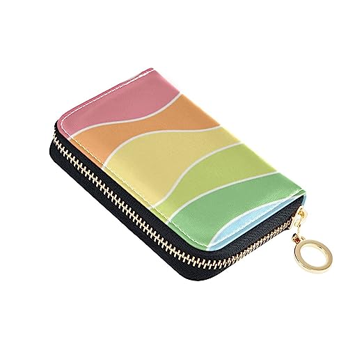 FRODOTGV Mini-Karten-Organizer mit bunten Regenbogen-Wellen für Mädchen, sicher, RFID-Geldbörse, Leder, Reißverschlusstasche für Reisen, Bunte Regenbogen-Wellen, 1 size, Classic von FRODOTGV