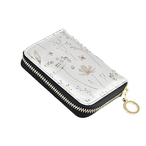 FRODOTGV Mini-Kartenetui für Damen, Wildblumenblätter, sichere RFID-blockierende Brieftaschen, Leder, Reißverschluss, Kreditkartenfächer, Wildblumenblätter, 1 size, Classic von FRODOTGV