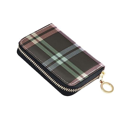 FRODOTGV Mini-Kartenhalter für Damen, Regenbogen-Büffelkariert, RFID-Geldbörse, Leder, Reißverschluss, Kreditkartenfächer für Reisen, Rainbow Buffalo Plaid, 1 size, Classic von FRODOTGV