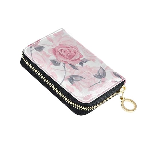 FRODOTGV Mini-Kartenhalter für Mädchen, risikofrei, RFID-Geldbörse, Leder, Reißverschluss, Kreditkartenfächer, Pink Roses, Rosa Rosen mit Blumenmuster, 1 size, Classic von FRODOTGV