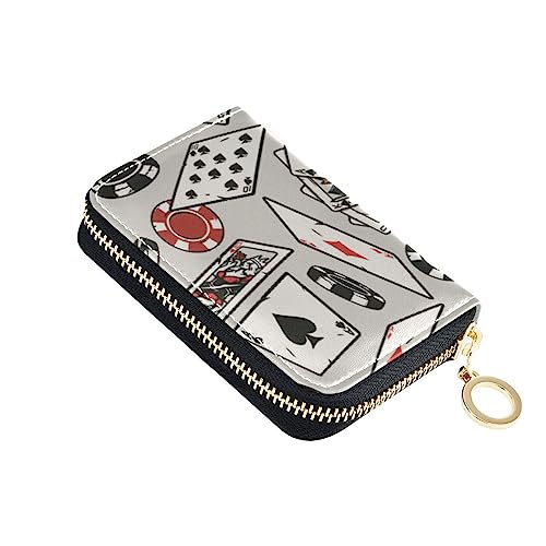 FRODOTGV Mini-Kartenhalter für Mädchen, risikofrei, RFID-Kartenhalter, Leder, Reißverschluss, Kreditkartenfächer, für die Arbeit, Grey Casino Gambling, 1 size, Classic von FRODOTGV