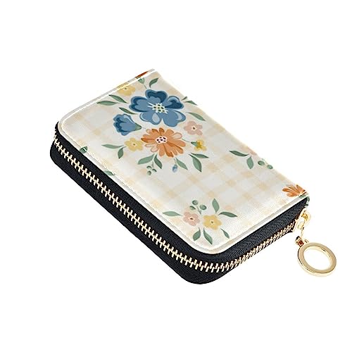 FRODOTGV Mini-Kartenhalter mit Wildblumen-Gingham-Karo, für Mädchen, risikofrei, RFID-Kartenhalter, Leder, Reißverschlusstasche, Geldbörse für Reisen, Wildblumen-Vichy-Karomuster, 1 size, Classic von FRODOTGV