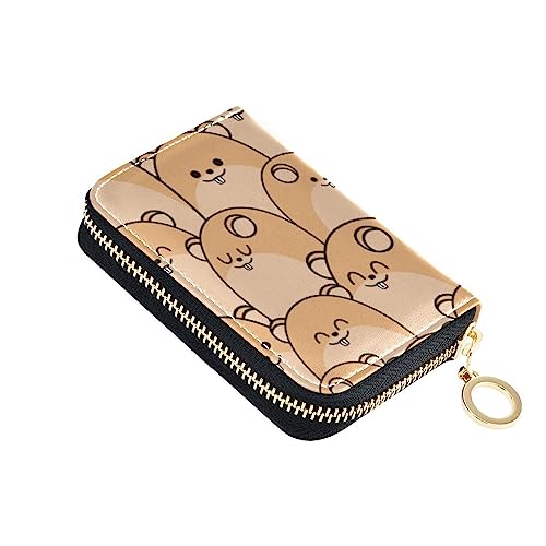 FRODOTGV Mini-Kartenhalter mit niedlichem Tier-Hamster-Design, für Damen, sicher, RFID-Geldbörse, Leder, Reißverschluss, Geld-Organizer für Reisen, Niedlicher Tierhamster braun, Einheitsgröße, Classic von FRODOTGV