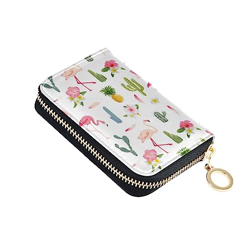 FRODOTGV Mini-Kartenhalter mit tropischem Flamingo, Kaktus, Ananas, für Damen, sicher, RFID-blockierend, Leder, Reißverschlusstasche für Reisen, Tropischer Flamingo, Einheitsgröße, Classic von FRODOTGV