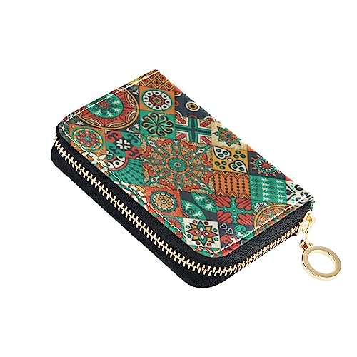 FRODOTGV Mini-Kreditkarten-Geldbörse im Vintage-Stil, dekorative Elemente, Boho-Stil, für Mädchen, sichere RFID-blockierende Brieftasche, Leder, Reißverschlussfach für Reisen, Vintage Dekoelemente von FRODOTGV