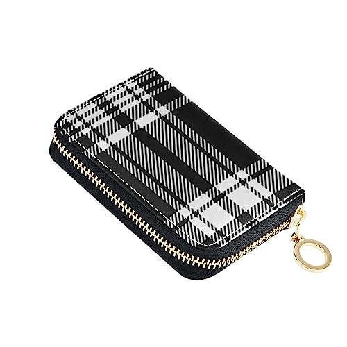 FRODOTGV Mini-Kreditkartenetui für Damen, risikofrei, RFID-Geldbörse, Leder, Reißverschluss, Kreditkartenfächer für die Arbeit, Schwarz / Weiß, Schwarz-Weiß-Plaid, 1 size, Classic von FRODOTGV