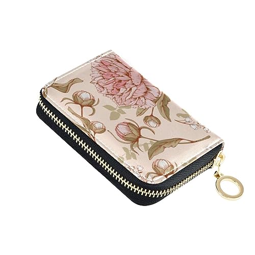 FRODOTGV Mini-Kreditkartenetui im Vintage-Stil, luxuriös, Blumenmuster, für Damen, risikofrei, RFID-Kartenhalter, Leder, Reißverschlusstasche, Geldbörse, Vintage Luxury Flowers Pink, 1 size, Classic von FRODOTGV