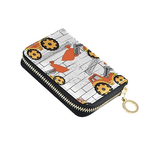 FRODOTGV Mini-Kreditkartenetui mit Cartoon-Traktor-Design für Damen, risikofrei, RFID-Geldbörse, Leder, Reißverschluss, Orange, Orange Cartoon Traktor, 1 size, Classic von FRODOTGV