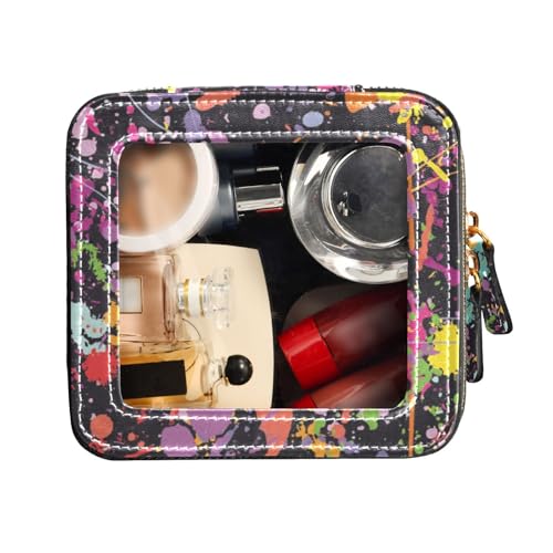 FRODOTGV Mini-Kulturbeutel aus Leder, transparent, abstrakte Farbe, Spritzmuster, tragbarer Make-up-Organizer, Abstraktes Farbspritzmuster, 1 Size von FRODOTGV