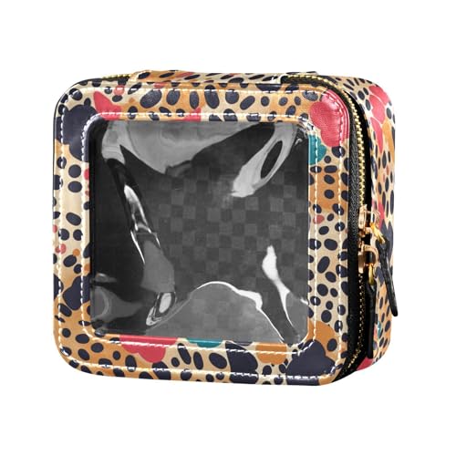 FRODOTGV Mini-Make-up-Tasche, Motiv: Schmetterlinge auf weiß-rosa, klein, Kulturbeutel, Nagellack-Organizer für Mädchen und Frauen, Abstrakte Leoparden-Geparden-Hautformen, Einheitsgröße von FRODOTGV