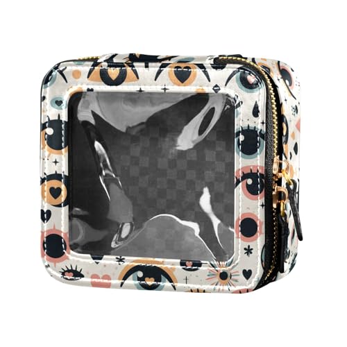 FRODOTGV Mini-Make-up-Tasche, Motiv: Schmetterlinge auf weiß-rosa, klein, Kulturbeutel, Nagellack-Organizer für Mädchen und Frauen, Schwarze und weiße böse Blicke, Einheitsgröße von FRODOTGV