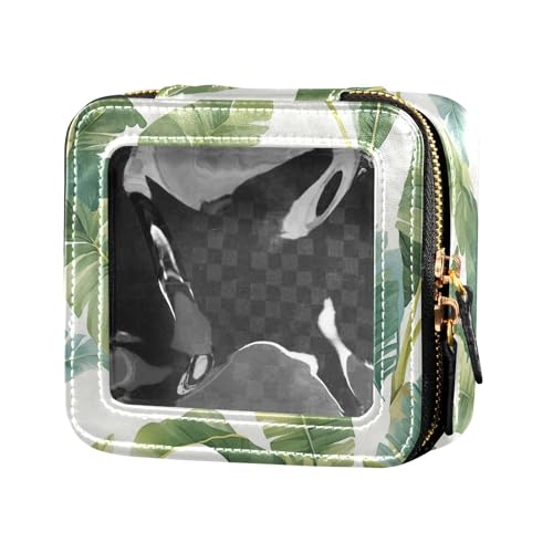 FRODOTGV Mini-Make-up-Tasche, Motiv: Schmetterlinge auf weiß-rosa, klein, Kulturbeutel, Nagellack-Organizer für Mädchen und Frauen, Tropisches Bananenblatt, Einheitsgröße von FRODOTGV