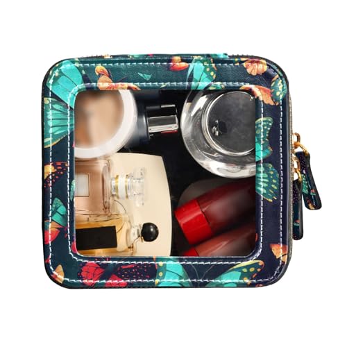FRODOTGV Mini-Make-up-Tasche, Motiv: fliegende Schmetterlinge, wasserdicht, Reise-Kulturbeutel, Make-up-Tasche, Organizer, Rot und Grün, Rote und grüne fliegende Schmetterlinge, 1 Size von FRODOTGV