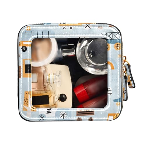FRODOTGV Mini-Make-up-Tasche, durchsichtig, Leder, Kulturbeutel, Organizer, Taschen, niedliches Muster, handgezeichnetes Spielzeug, Handgezeichnetes Spielzeug mit niedlichem Muster, 1 Size von FRODOTGV