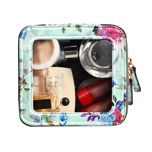 FRODOTGV Mini-Make-up-Tasche, transparent, nahtlos, Wildblumen, Bauernhaus, Leder-Kulturbeutel, Make-up-Organizer, Nahtloses Bauernhaus mit Wildblumen, 1 Size von FRODOTGV