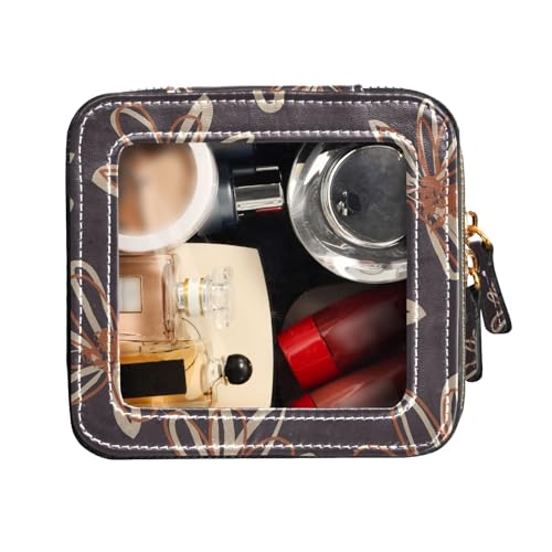 FRODOTGV Mini-Make-up-Tasche mit Blumenmuster, transparentes Leder, Kulturbeutel, Nagellack-Organizer-Tasche, Orange, Orangefarbenes Blumenmuster, 1 Size von FRODOTGV